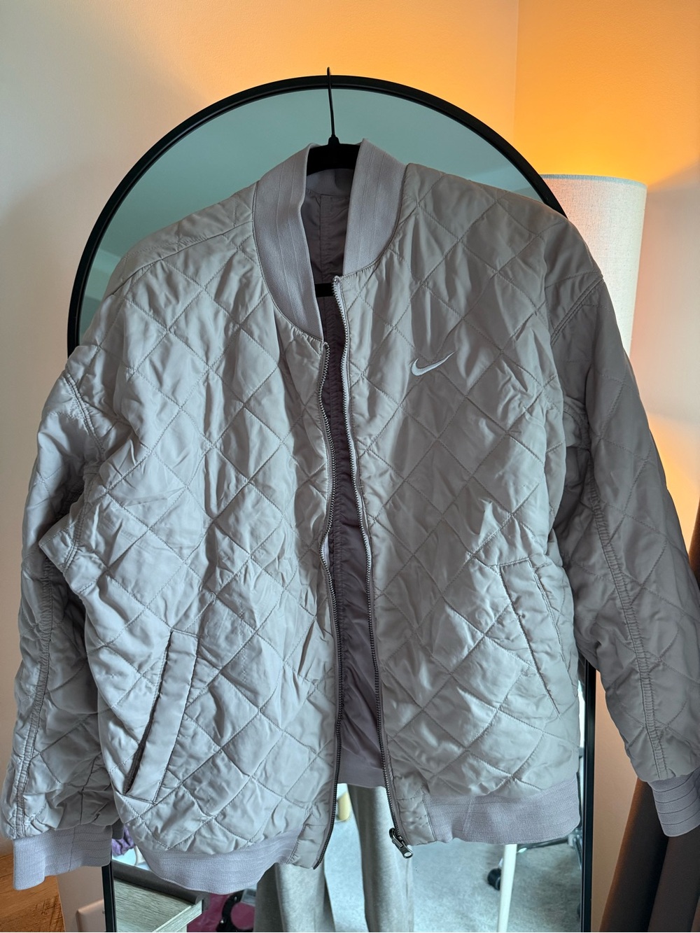 Nike Women's Quilted Bomber Jacket in Light Gray